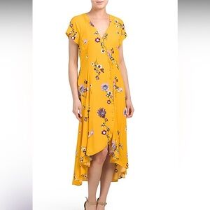 Free People Lost in You Golden Yellow Floral Print Midi Dress Size M NWT